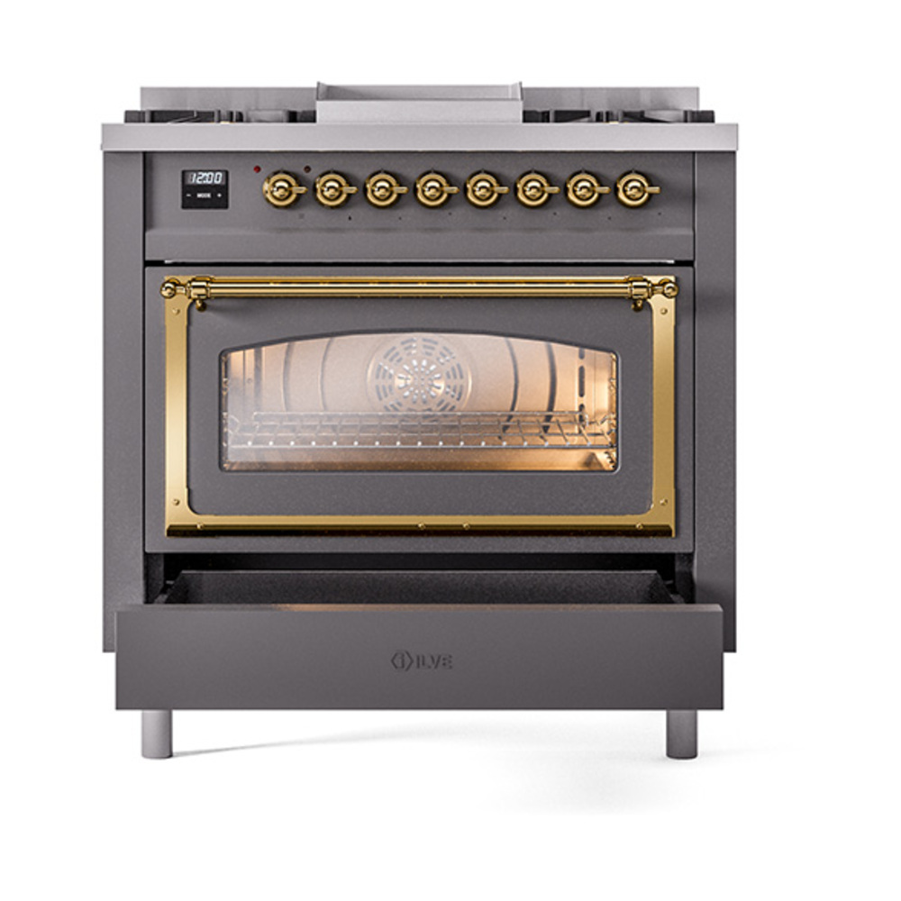 ILVE_UN36FNMPMGGLP_Nostalgie_II_30"_Dual_Fuel_Range_drawer_opened