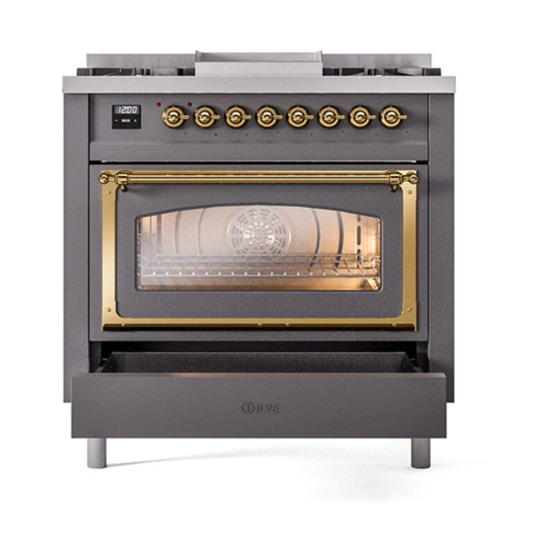 ILVE_UN36FNMPMGG_Nostalgie_II_30"_Dual_Fuel_Range_drawer_opened