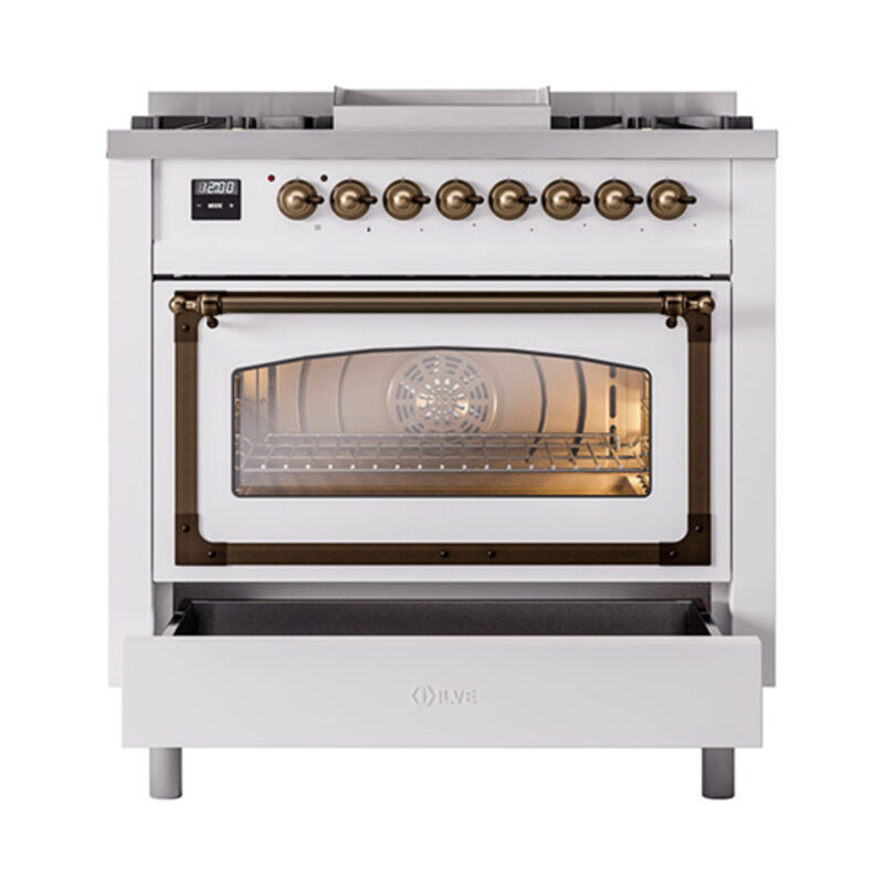 ILVE_UN36FNMPRAB_Nostalgie_II_30"_Dual_Fuel_Range_drawer_opened