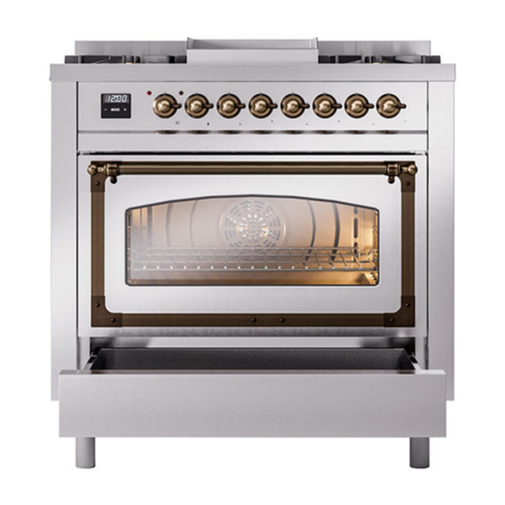 ILVE_UN36FNMPSSB_Nostalgie_II_30"_Dual_Fuel_Range_drawer_opened