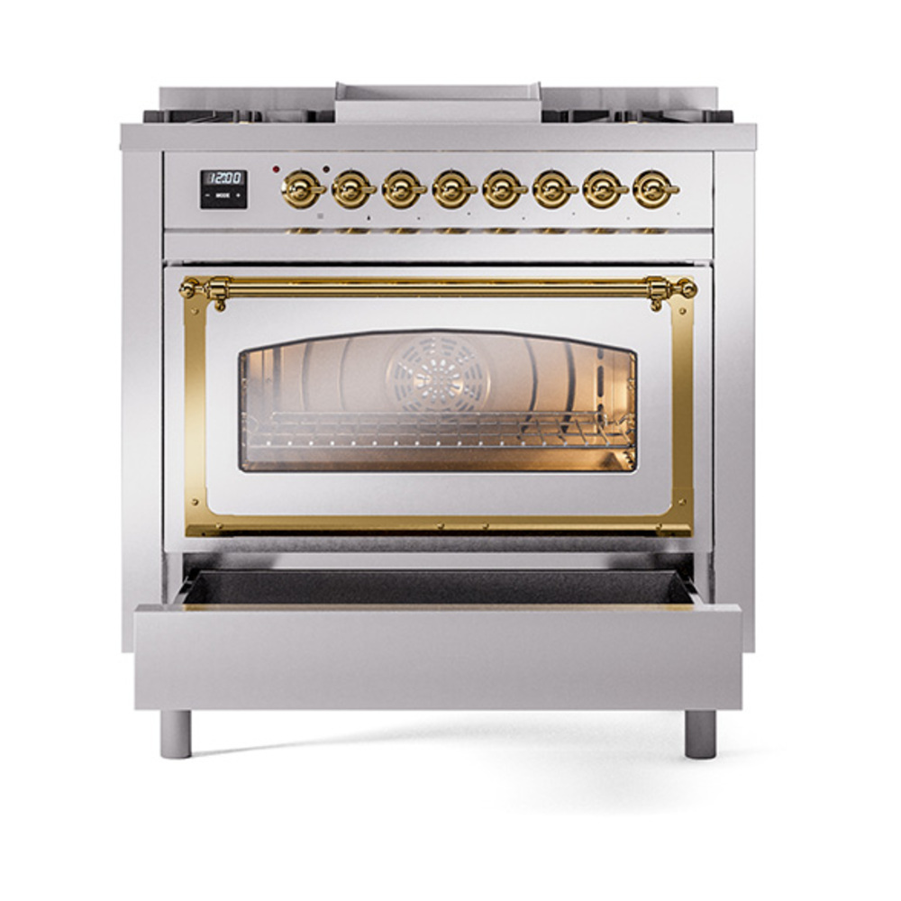 ILVE_UN36FNMPSSGLP_Nostalgie_II_30"_Dual_Fuel_Range_drawer_opened