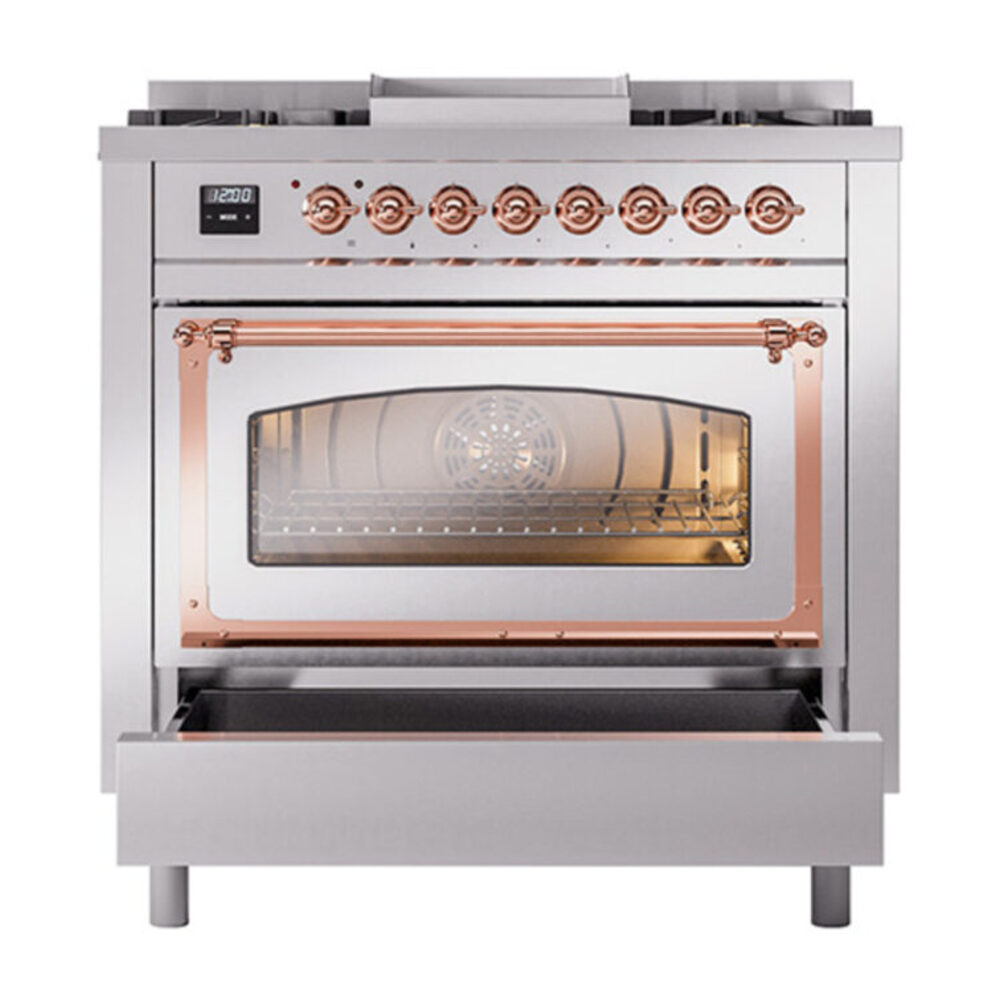 ILVE_UN36FNMPSSPLP_Nostalgie_II_30"_Dual_Fuel_Range_drawer_opened