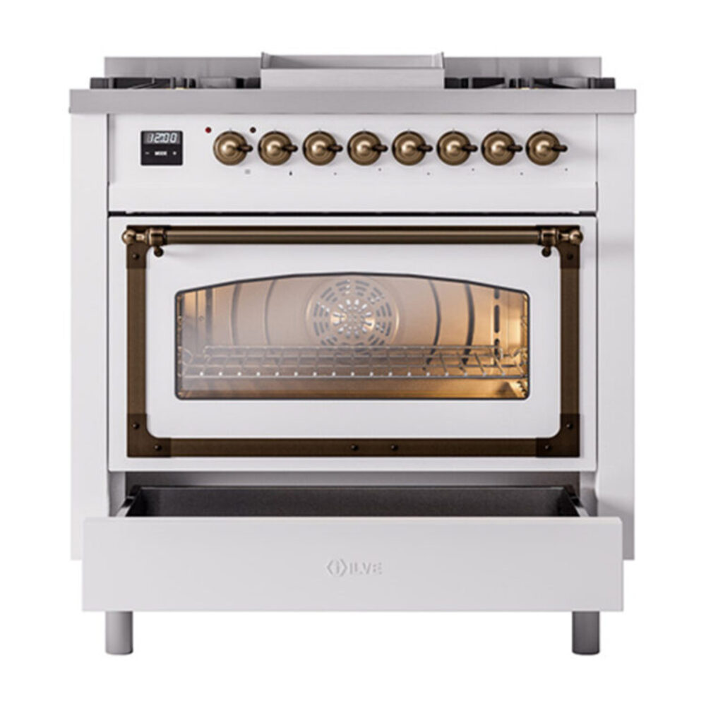 ILVE_UN36FNMPWHB_Nostalgie_II_30"_Dual_Fuel_Range_drawer_opened