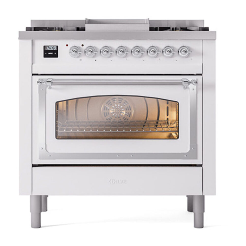 ILVE_UN36FNMPWHCLP_Nostalgie_II_30"_Dual_Fuel_Range_front_view