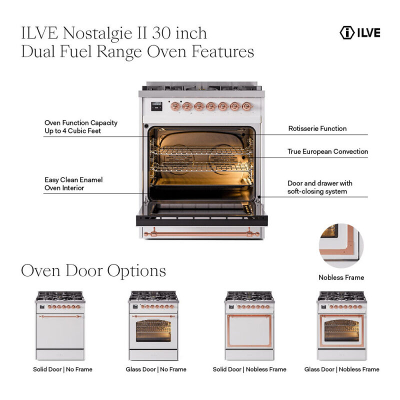 ILVE UN36FNM Nostalgie II Noblesse 36 inch Dual Fuel Range with 6 Burners and Griddle