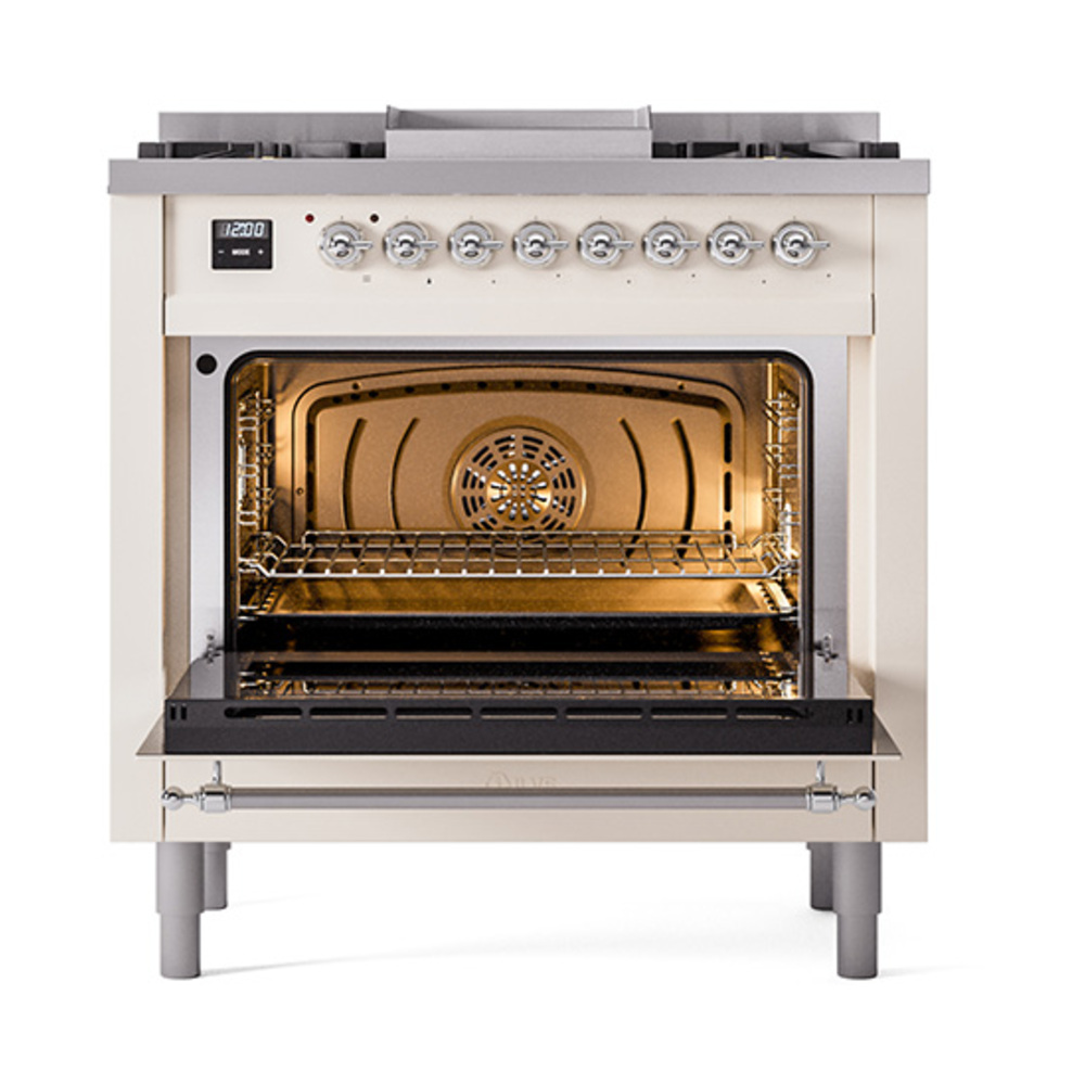 ILVE_UN36FQNMPAWCLP_Nostalgie_II_30"_Dual_Fuel_Range_oven_door_opened