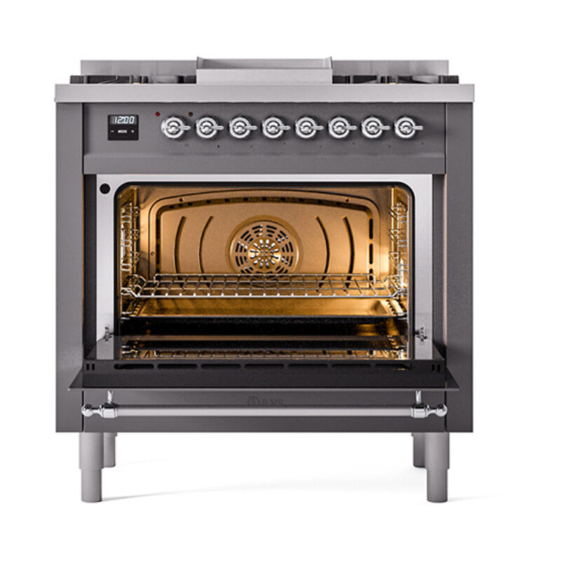 ILVE_UN36FQNMPMGCLP_Nostalgie_II_30"_Dual_Fuel_Range_oven_door_opened