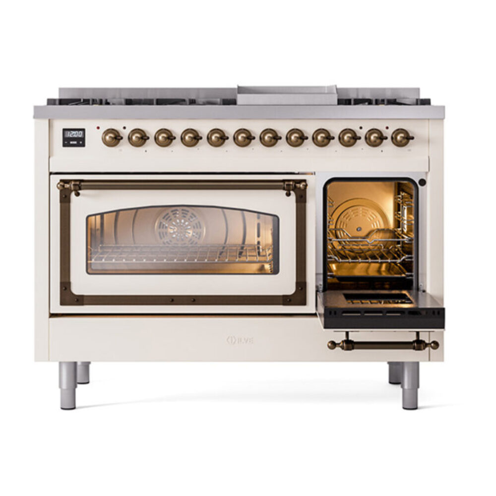 ILVE_UN48FNMPAWB_Nostalgie_II_48"_Dual_Fuel_Range_side_oven_door_opened