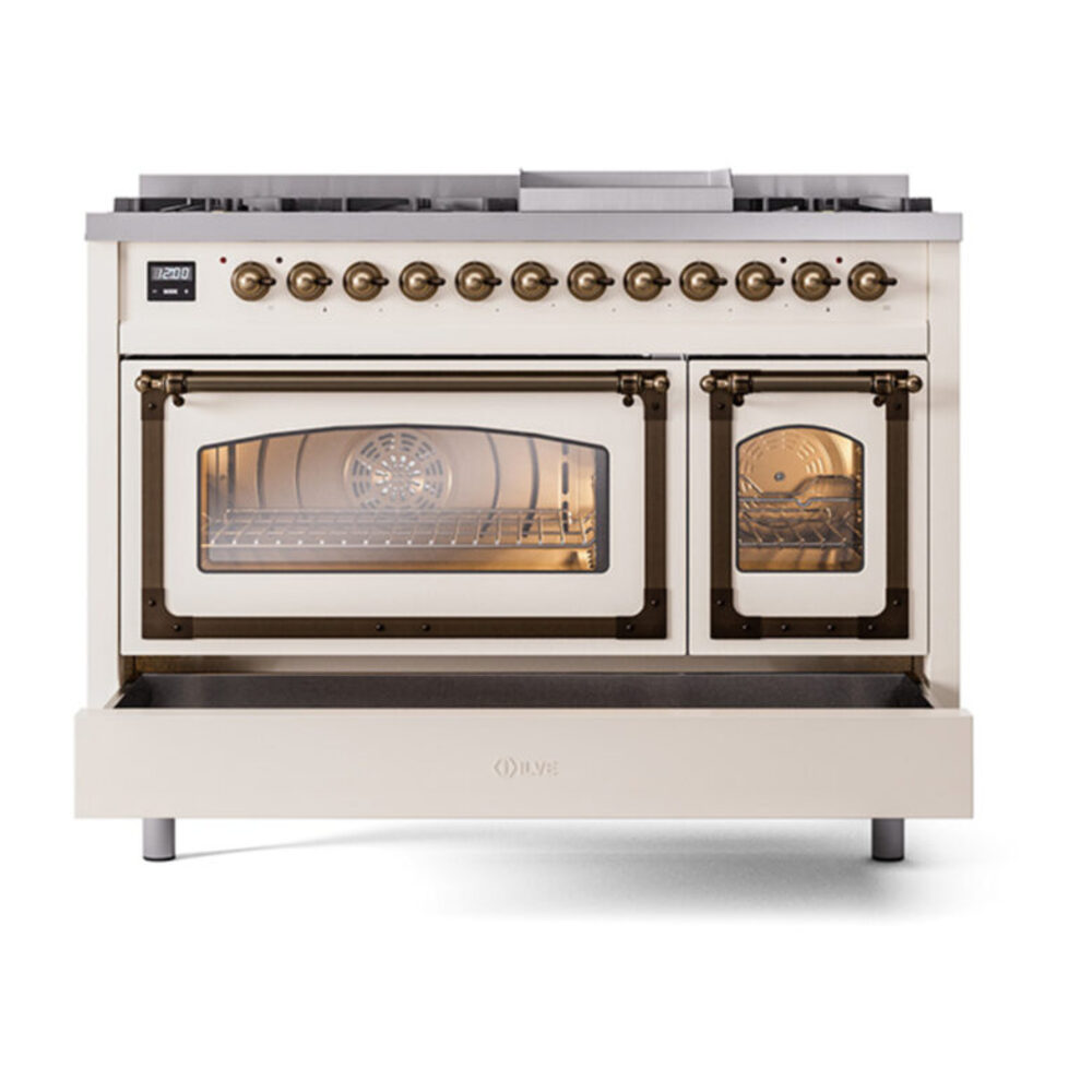ILVE_UN48FNMPAWB_Nostalgie_II_48"_Dual_Fuel_Range_drawer_opened