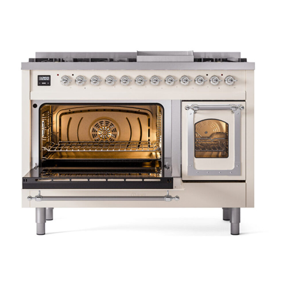 ILVE_UN48FNMPAWC_Nostalgie_II_48"_Dual_Fuel_Range_main_oven_door_opened