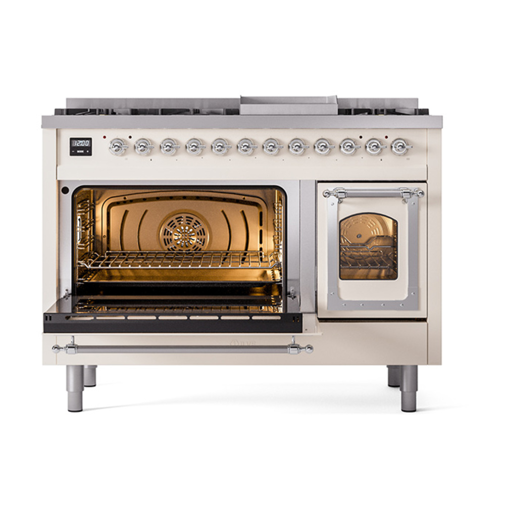 ILVE_UN48FNMPAWC_Nostalgie_II_48"_Dual_Fuel_Range_main_oven_door_opened