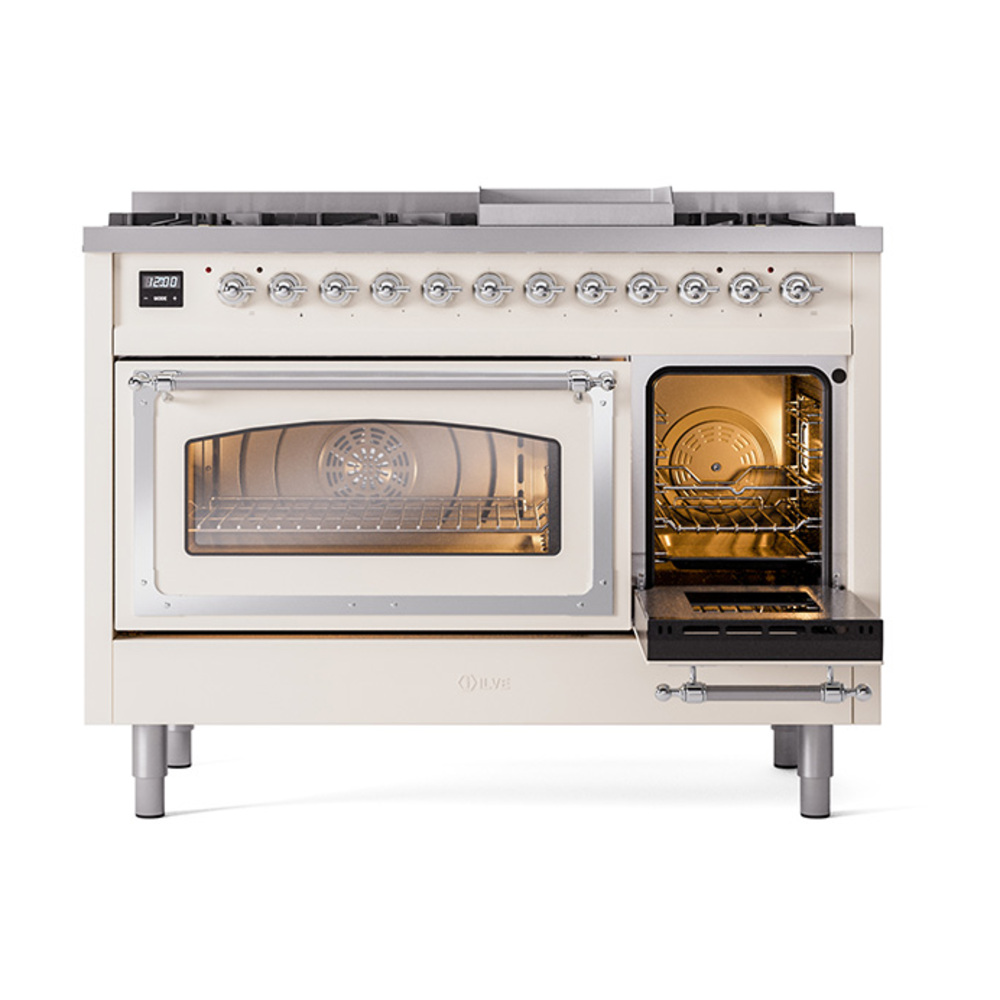 ILVE_UN48FNMPAWC_Nostalgie_II_48"_Dual_Fuel_Range_side_oven_door_opened