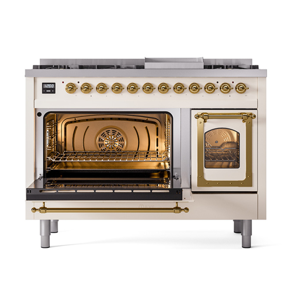 ILVE_UN48FNMPAWGLP_Nostalgie_II_48"_Dual_Fuel_Range_main_oven_door_opened