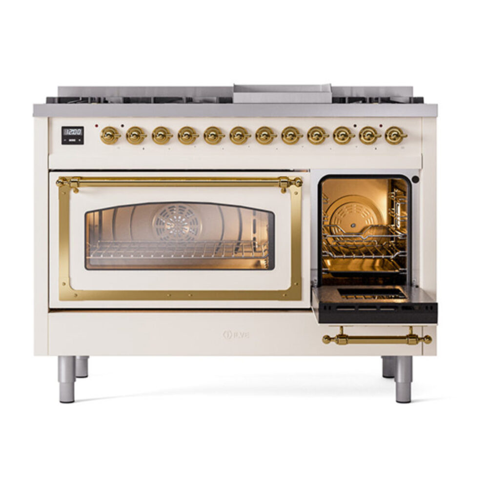 ILVE_UN48FNMPAWGLP_Nostalgie_II_48"_Dual_Fuel_Range_side_oven_door_opened