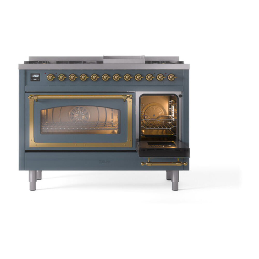 ILVE_UN48FNMPBGG_Nostalgie_II_48"_Dual_Fuel_Range_side_oven_door_opened
