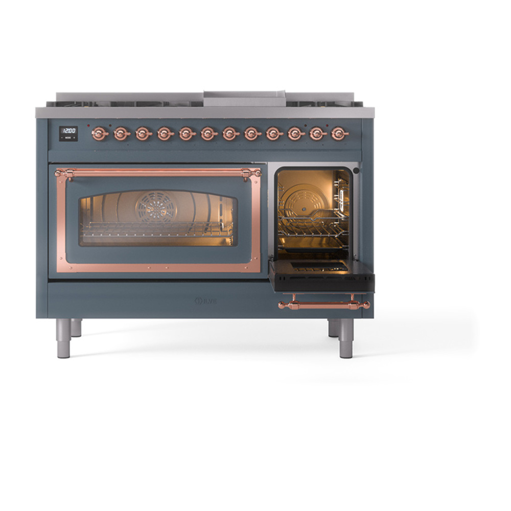 ILVE_UN48FNMPBGPLP_Nostalgie_II_48"_Dual_Fuel_Range_side_oven_door_opened