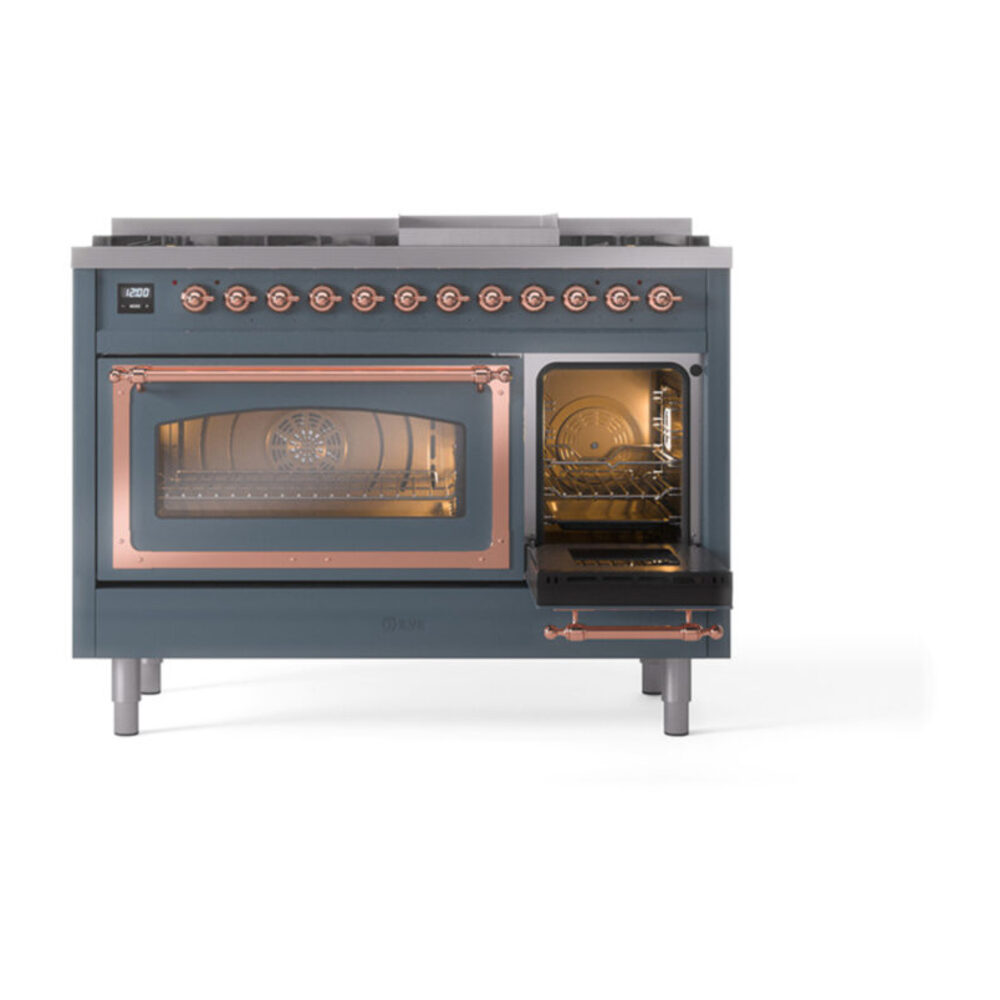 ILVE_UN48FNMPBGP_Nostalgie_II_48"_Dual_Fuel_Range_side_oven_door_opened