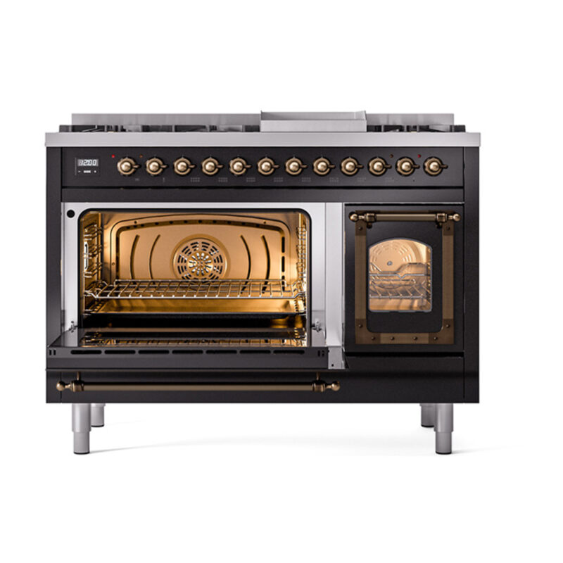 ILVE_UN48FNMPBKB_Nostalgie_II_48"_Dual_Fuel_Range_main_oven_door_opened
