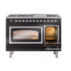 ILVE_UN48FNMPBKCLP_Nostalgie_II_48"_Dual_Fuel_Range_side_oven_door_opened