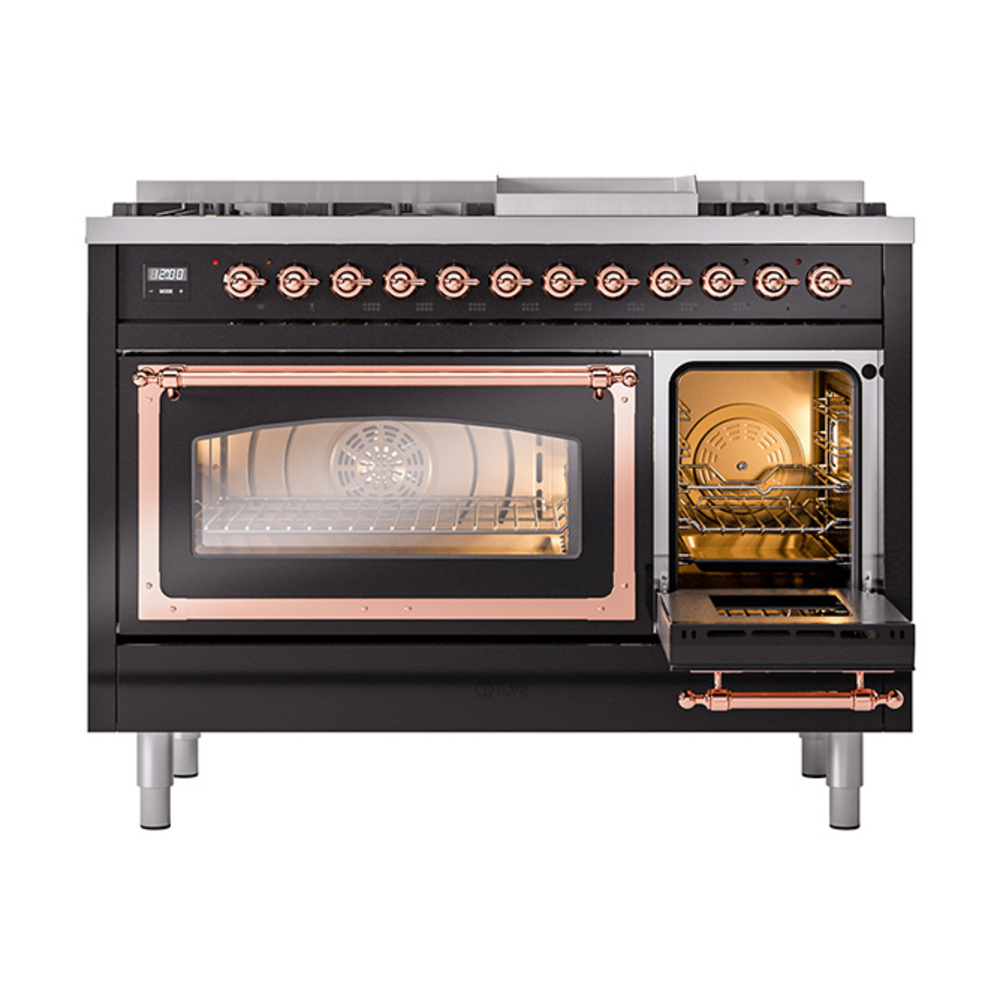 ILVE_UN48FNMPBKP_Nostalgie_II_48"_Dual_Fuel_Range_side_oven_door_opened