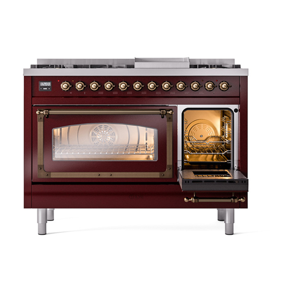 ILVE_UN48FNMPBUBLP_Nostalgie_II_48"_Dual_Fuel_Range_side_oven_door_opened