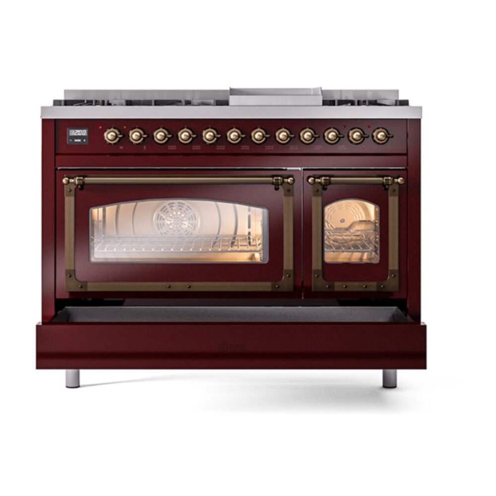 ILVE_UN48FNMPBUBLP_Nostalgie_II_48"_Dual_Fuel_Range_drawer_opened
