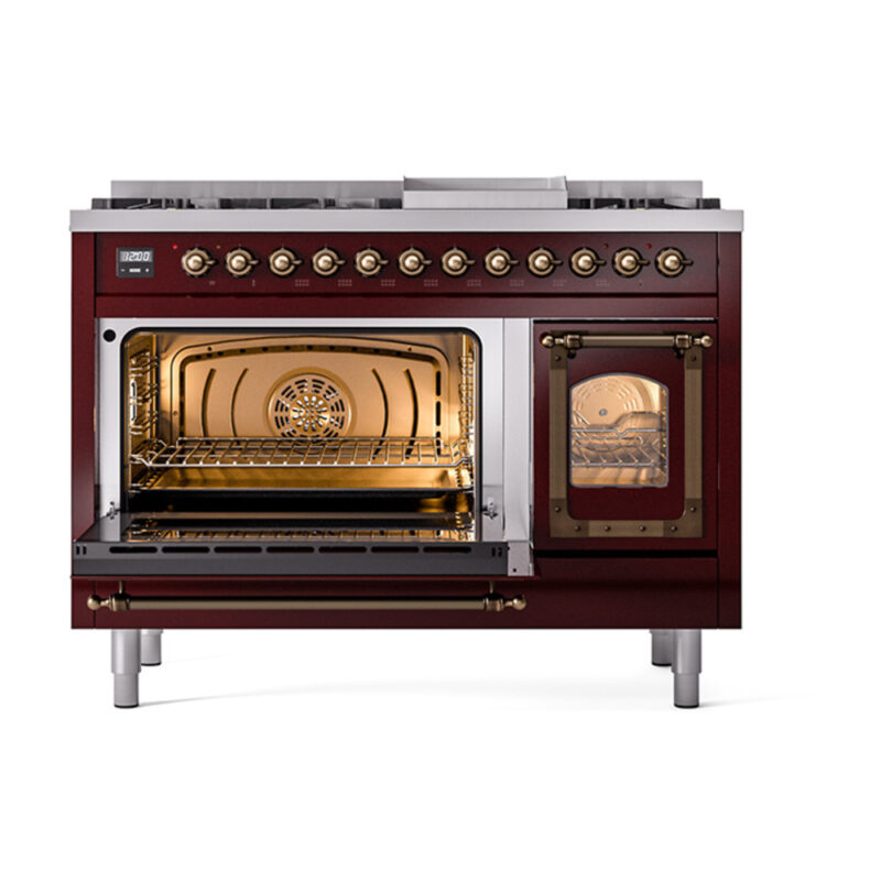 ILVE_UN48FNMPBUB_Nostalgie_II_48"_Dual_Fuel_Range_main_oven_door_opened