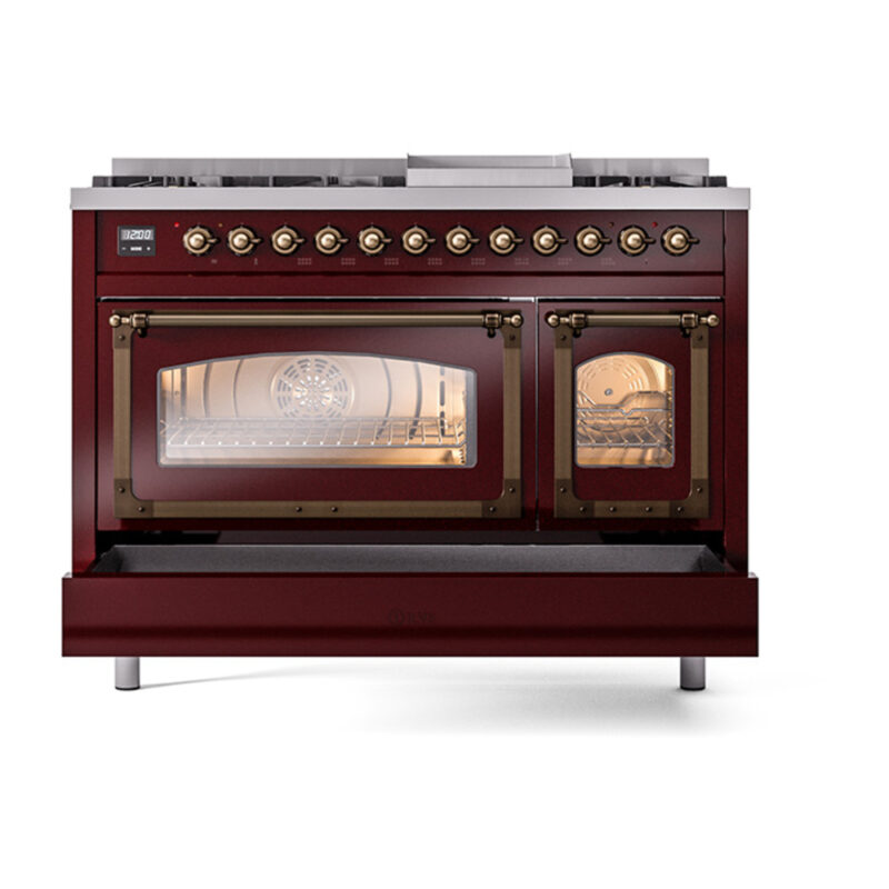 ILVE_UN48FNMPBUB_Nostalgie_II_48"_Dual_Fuel_Range_drawer_opened
