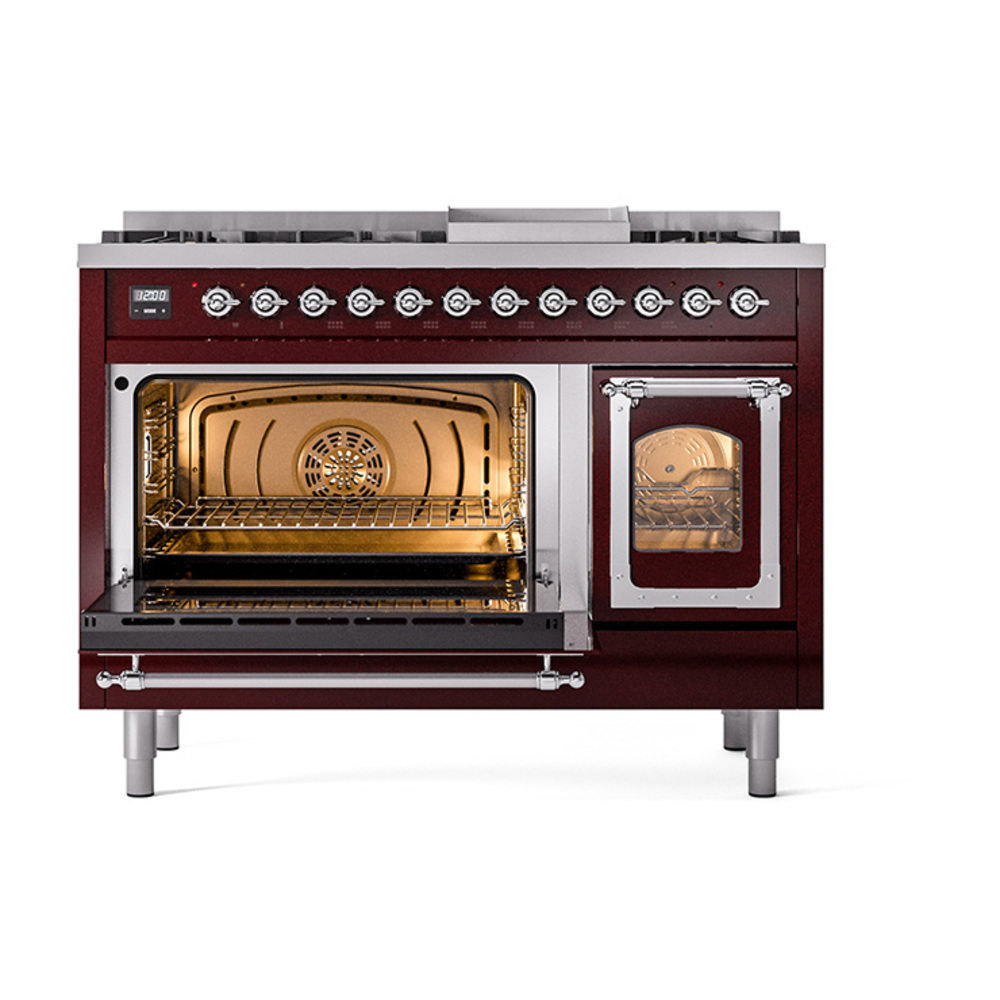 ILVE_UN48FNMPBUCLP_Nostalgie_II_48"_Dual_Fuel_Range_main_oven_door_opened