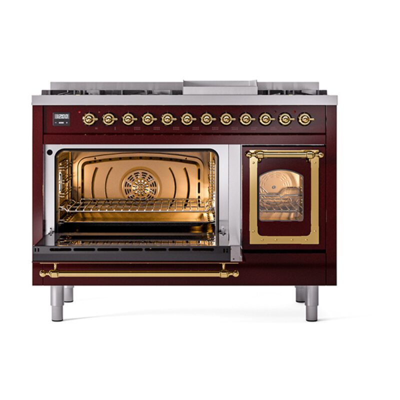 ILVE_UN48FNMPBUGLP_Nostalgie_II_48"_Dual_Fuel_Range_main_oven_door_opened