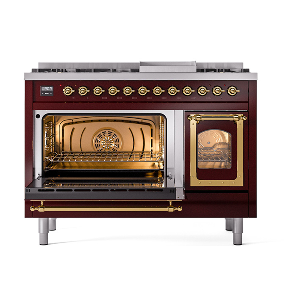 ILVE_UN48FNMPBUG_Nostalgie_II_48"_Dual_Fuel_Range_main_oven_door_opened