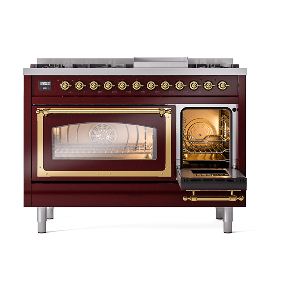 ILVE_UN48FNMPBUG_Nostalgie_II_48"_Dual_Fuel_Range_side_oven_door_opened