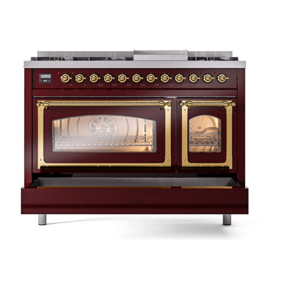 ILVE_UN48FNMPBUG_Nostalgie_II_48"_Dual_Fuel_Range_drawer_opened