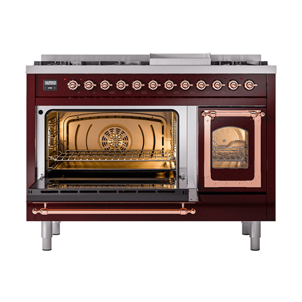 ILVE_UN48FNMPBUPLP_Nostalgie_II_48"_Dual_Fuel_Range_main_oven_door_opened
