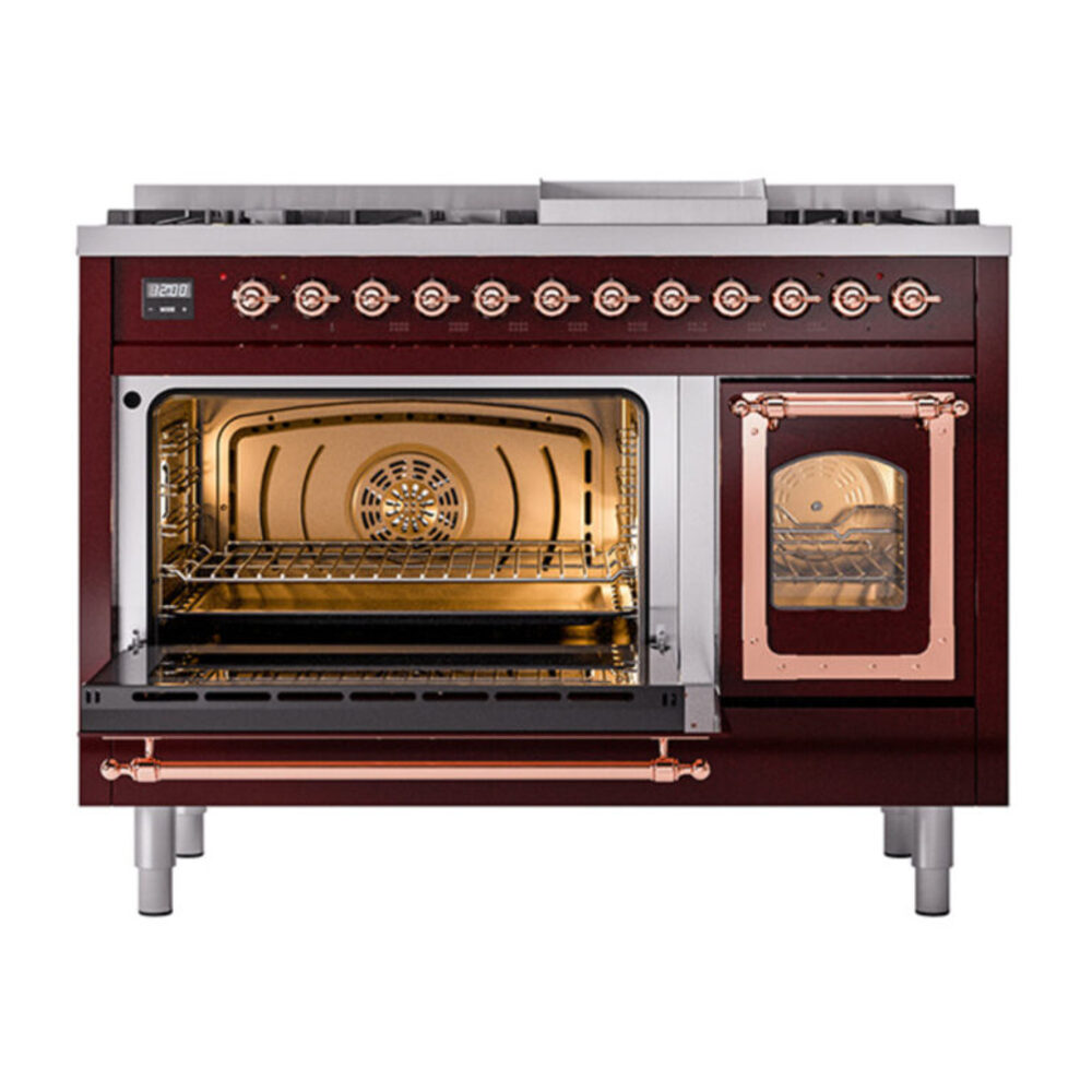 ILVE_UN48FNMPBUP_Nostalgie_II_48"_Dual_Fuel_Range_main_oven_door_opened
