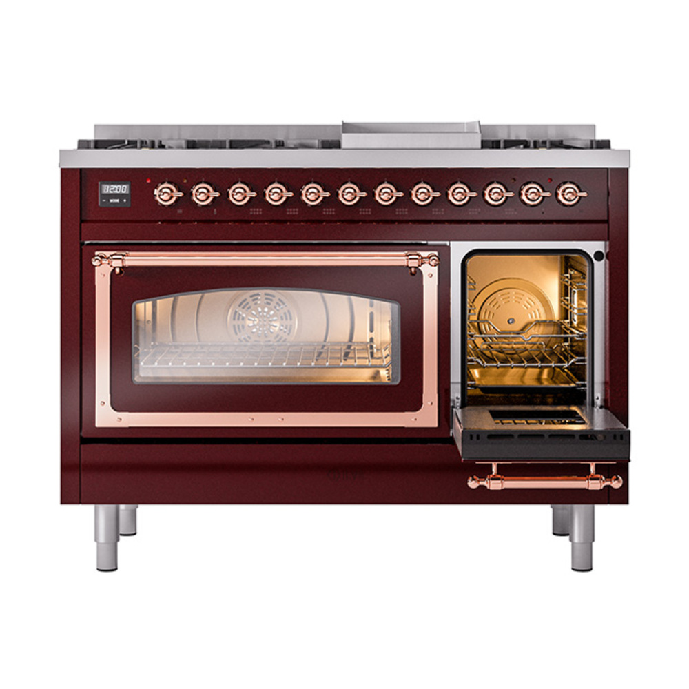 ILVE_UN48FNMPBUP_Nostalgie_II_48"_Dual_Fuel_Range_side_oven_door_opened