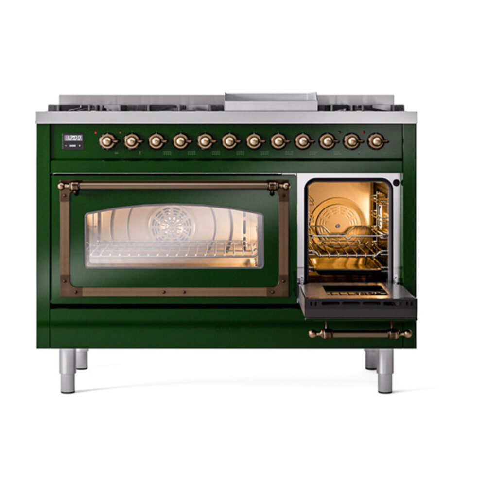 ILVE_UN48FNMPEGBLP_Nostalgie_II_48"_Dual_Fuel_Range_side_oven_door_opened