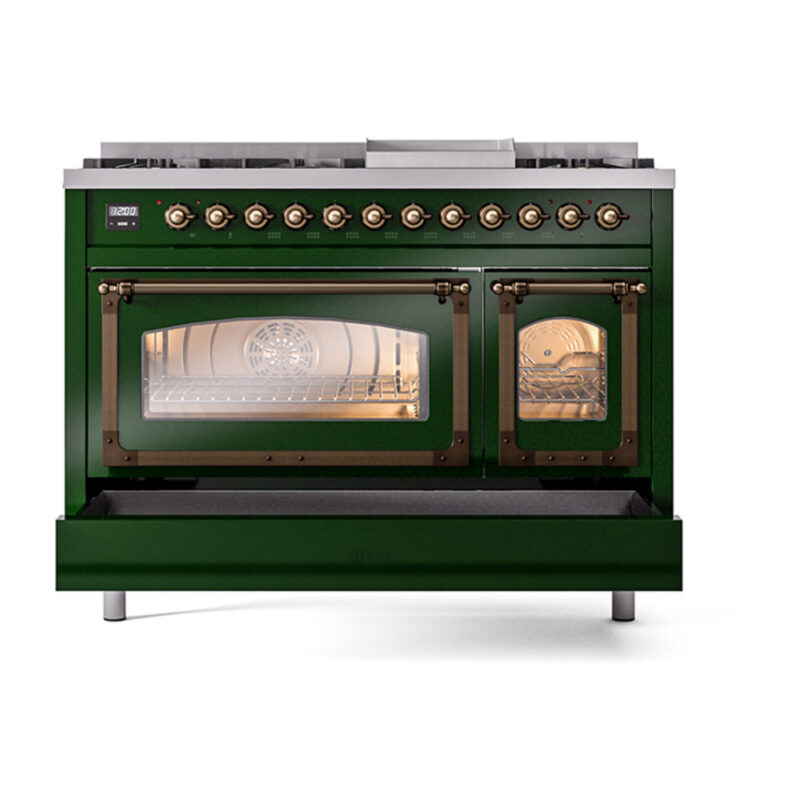 ILVE_UN48FNMPEGB_Nostalgie_II_48"_Dual_Fuel_Range_drawer_opened
