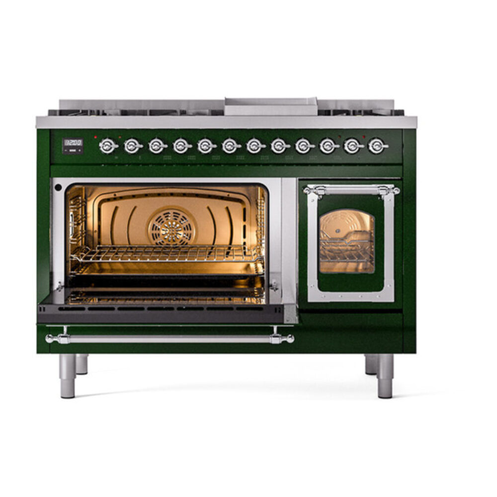 ILVE_UN48FNMPEGCLP_Nostalgie_II_48"_Dual_Fuel_Range_main_oven_door_opened
