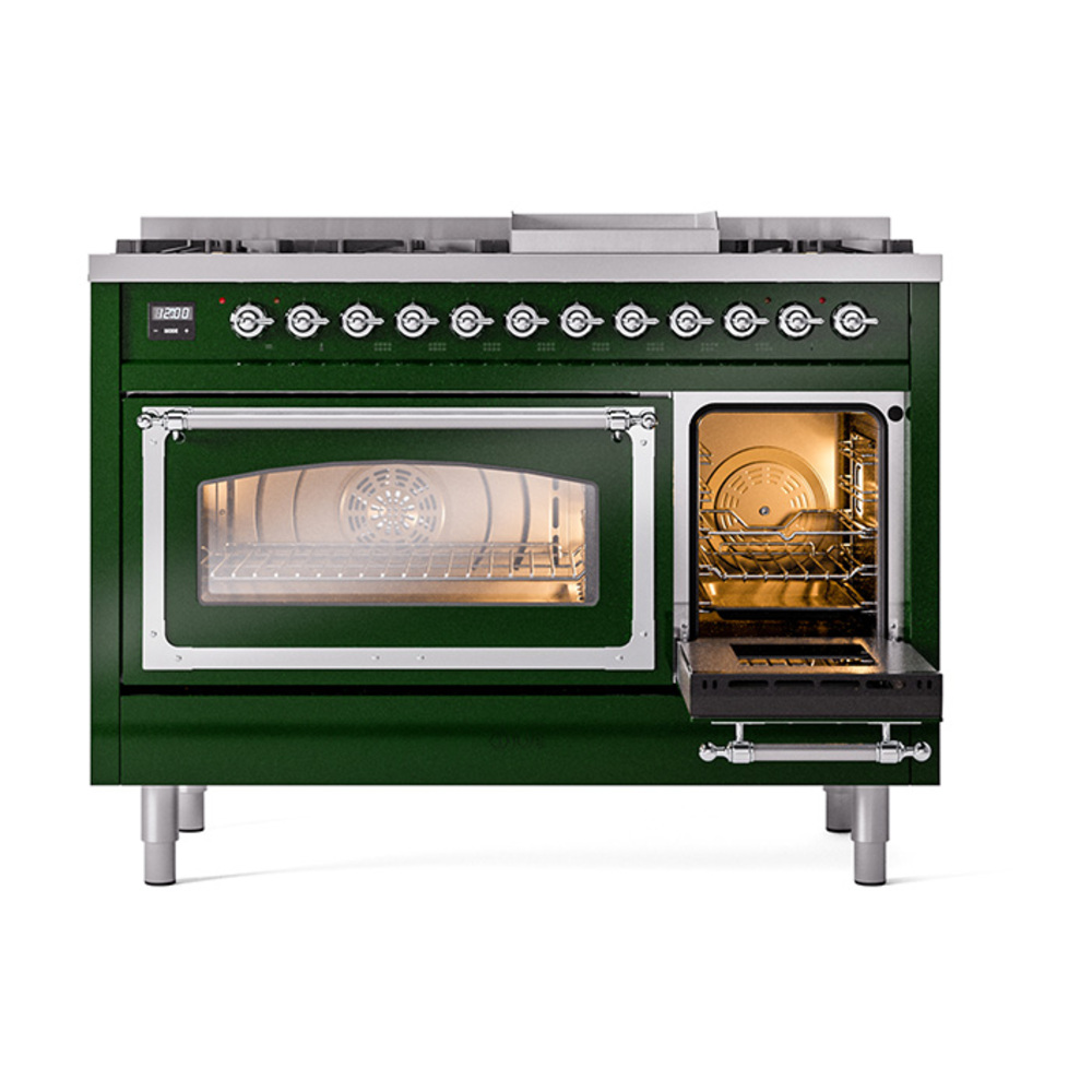 ILVE_UN48FNMPEGCLP_Nostalgie_II_48"_Dual_Fuel_Range_side_oven_door_opened