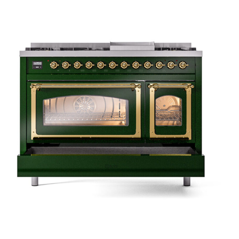 ILVE_UN48FNMPEGGLP_Nostalgie_II_48"_Dual_Fuel_Range_drawer_opened