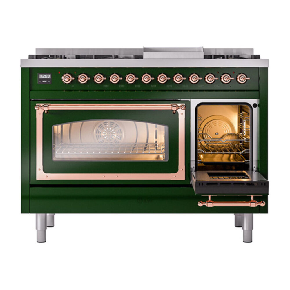 ILVE_UN48FNMPEGPLP_Nostalgie_II_48"_Dual_Fuel_Range_side_oven_door_opened