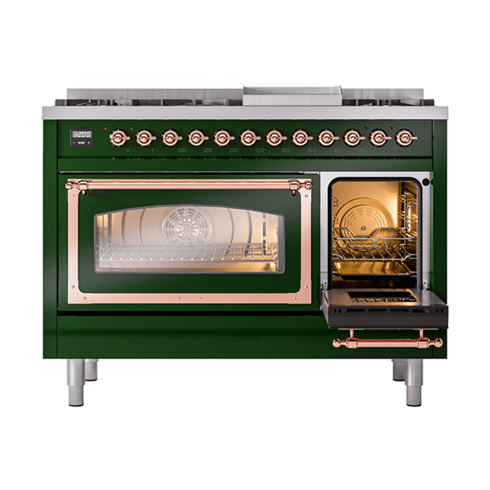 ILVE_UN48FNMPEGPLP_Nostalgie_II_48"_Dual_Fuel_Range_side_oven_door_opened