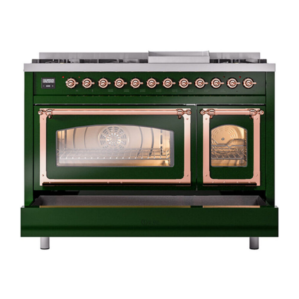 ILVE_UN48FNMPEGPLP_Nostalgie_II_48"_Dual_Fuel_Range_drawer_opened