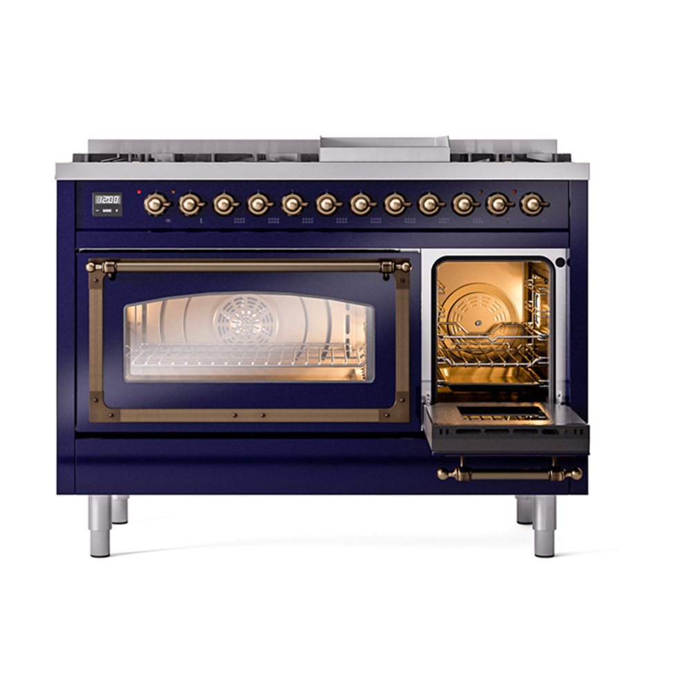 ILVE_UN48FNMPMBB_Nostalgie_II_48"_Dual_Fuel_Range_side_oven_door_opened