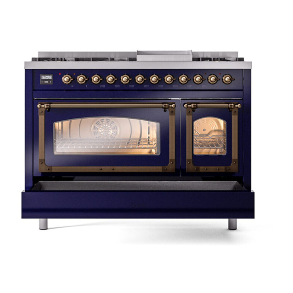 ILVE_UN48FNMPMBB_Nostalgie_II_48"_Dual_Fuel_Range_drawer_opened