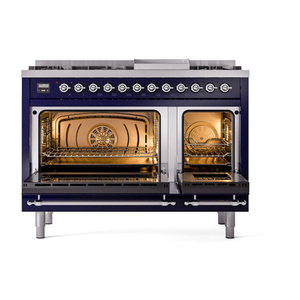 ILVE_UN48FNMPMBCLP_Nostalgie_II_48"_Dual_Fuel_Range_oven_door_opened