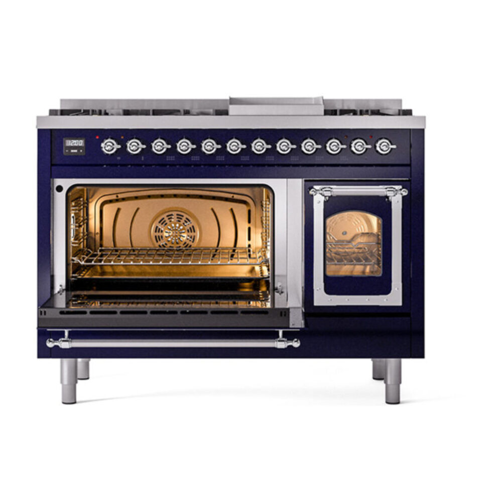 ILVE_UN48FNMPMBCLP_Nostalgie_II_48"_Dual_Fuel_Range_main_oven_door_opened