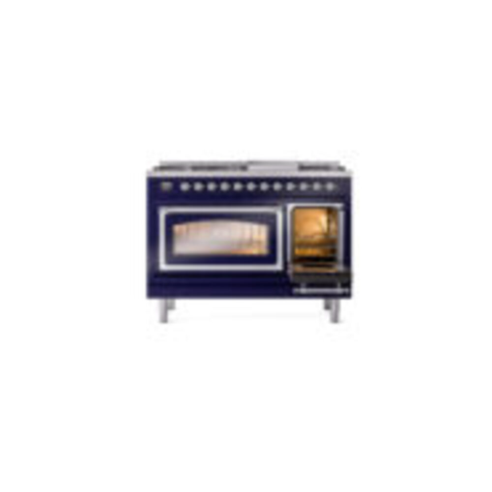 ILVE_UN48FNMPMBCLP_Nostalgie_II_48"_Dual_Fuel_Range_side_oven_door_opened