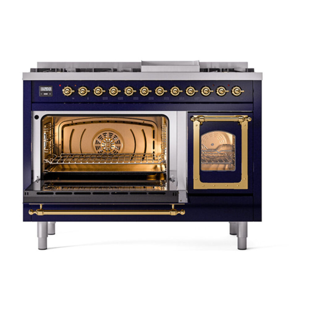 ILVE_UN48FNMPMBGLP_Nostalgie_II_48"_Dual_Fuel_Range_main_oven_door_opened